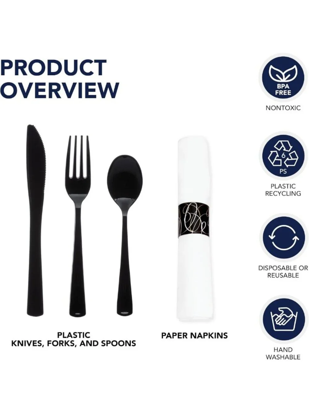 Heavy Duty Plastic Cutlery Set - 100 Disposable Forks, Knives, Spoons & Napkins